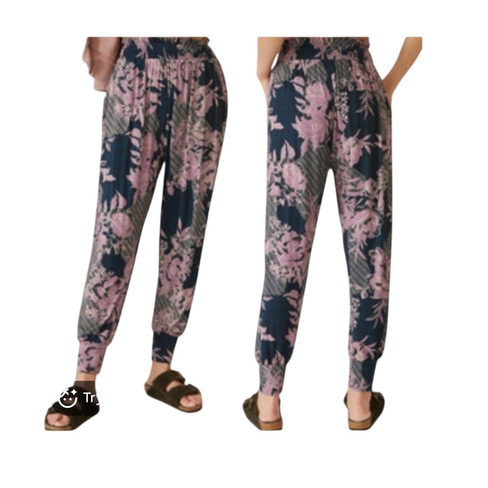 Daily Practice By Anthropologie Smocked Balloon Size S Purple Floral Boho Pants